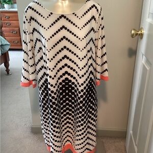 Studio One Black & White Polka Chevron Midi Dress with Coral Trim